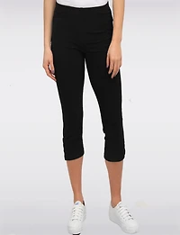 Stretchy Pull-On Capri Leggings with Button Side Slits by Perle