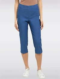 High Rise Pull-On Capris with Two Front Square Pockets by Perle