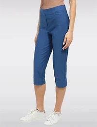 High Rise Pull-On Capris with Two Front Square Pockets by Perle