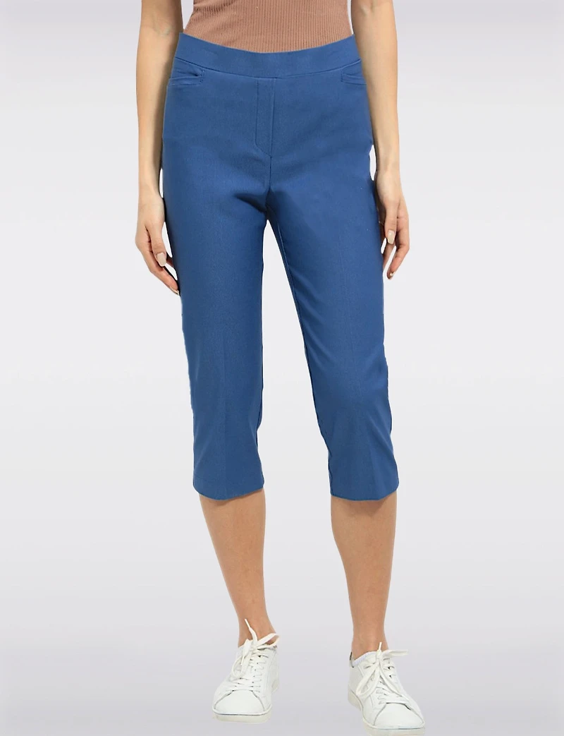 High Rise Pull-On Capris with Two Front Square Pockets by Perle