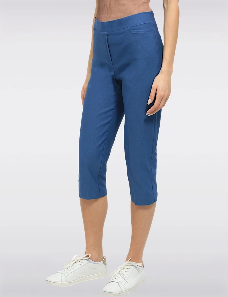 High Rise Pull-On Capris with Two Front Square Pockets by Perle