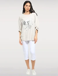 High Rise Pull-On Capris with Two Front Square Pockets by Perle