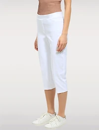 High Rise Pull-On Capris with Two Front Square Pockets by Perle