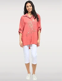High Rise Pull-On Capris with Two Front Square Pockets by Perle
