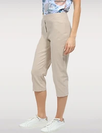 High Rise Pull-On Capris with Two Front Square Pockets by Perle