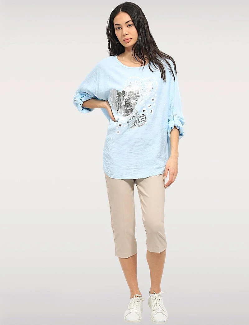 High Rise Pull-On Capris with Two Front Square Pockets by Perle