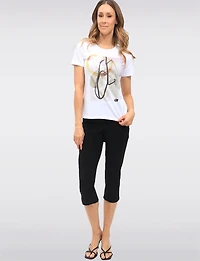 Stretch Capris with Side Slit and Wide Waistband by Perle