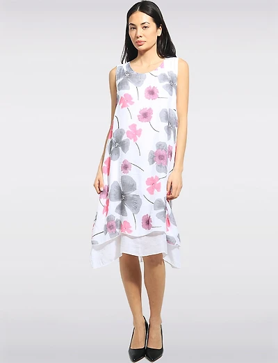 Lightweight Soft Floral Print Sleeveless A-Line Tiered Dress by Fun Sport