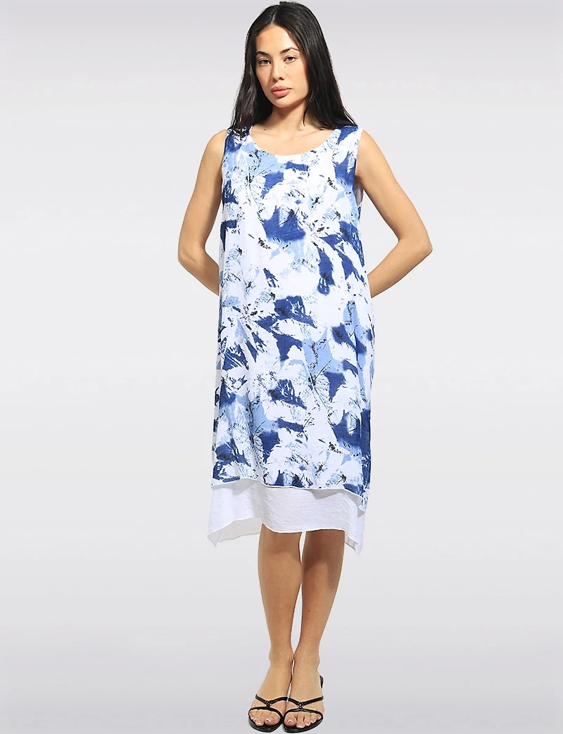 Lightweight Floral Print Sleeveless A-Line Tiered Hem Dress by Fun Sport