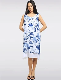 Lightweight Floral Print Sleeveless A-Line Tiered Hem Dress by Fun Sport