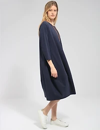 Three-Quarter Sleeve Chic Cotton Maxi Dress with Pockets & Necklace by Froccella