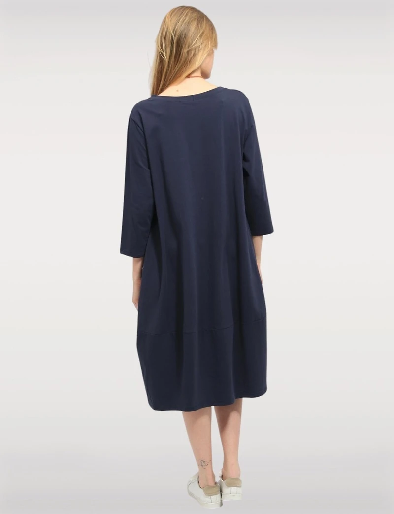 Three-Quarter Sleeve Chic Cotton Maxi Dress with Pockets & Necklace by Froccella