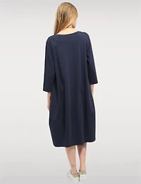 Three-Quarter Sleeve Chic Cotton Maxi Dress with Pockets & Necklace by Froccella