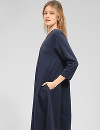 Three-Quarter Sleeve Chic Cotton Maxi Dress with Pockets & Necklace by Froccella
