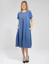 Chic Cotton Short Sleeve Maxi Dress with Necklace & Hidden Pockets by Froccella