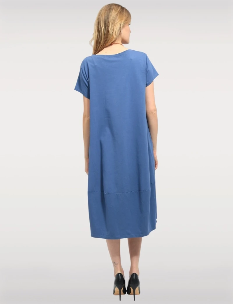 Chic Cotton Short Sleeve Maxi Dress with Necklace & Hidden Pockets by Froccella