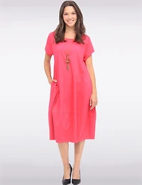 Chic Cotton Short Sleeve Maxi Dress with Necklace & Hidden Pockets by Froccella