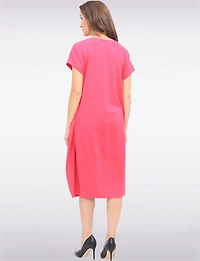 Chic Cotton Short Sleeve Maxi Dress with Necklace & Hidden Pockets by Froccella
