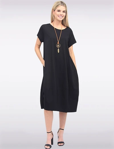 Chic Cotton Short Sleeve Maxi Dress with Necklace & Hidden Pockets by Froccella