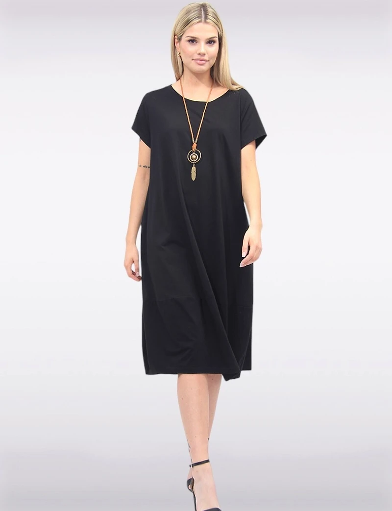 Chic Cotton Short Sleeve Maxi Dress with Necklace & Hidden Pockets by Froccella