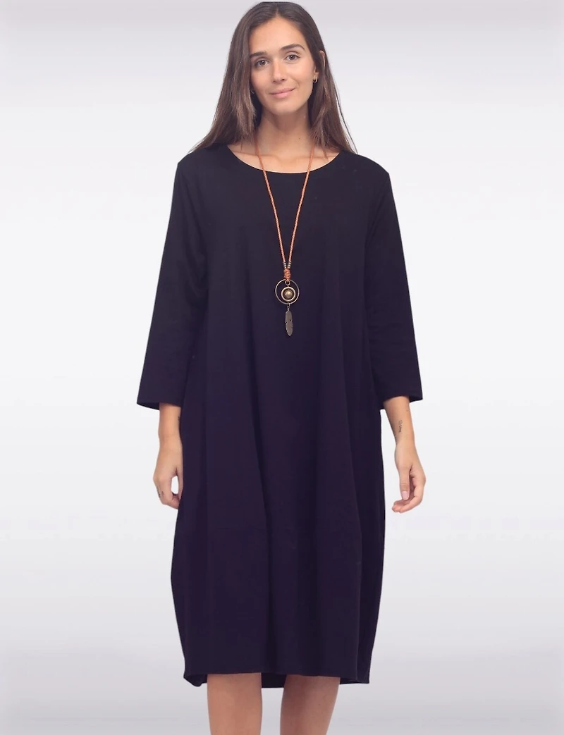 Chic Cotton Short Sleeve Maxi Dress with Necklace & Hidden Pockets by Froccella