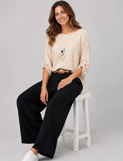 Boho-Chic Adjustable Long Sleeve Draped Tunic with Necklace by Froccella