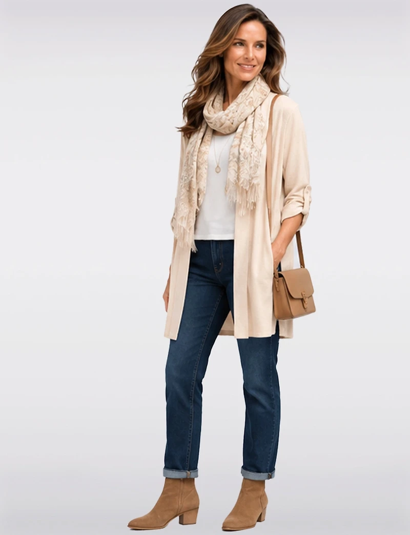 Elegant Long Crinkle Cardigan with Draped Front Adjustable Sleeves by Froccella