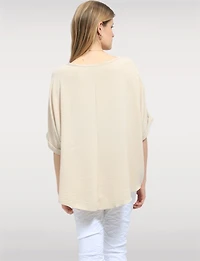 Flowy Relaxed Drop-Shoulder Short Dolman Sleeve Top with Necklace by Froccella