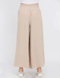 Chic Crinkle Draped Wide-Leg Pull-On Pants with Elastic Waistband by Froccella