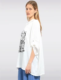 Flowy Hooded Floral Print High-Low Top with Roll-Up 3/4 Sleeves by Froccella