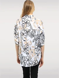 Elegant Floral Print 3/4-Sleeve Flowy Button-Up Blouse by Froccella