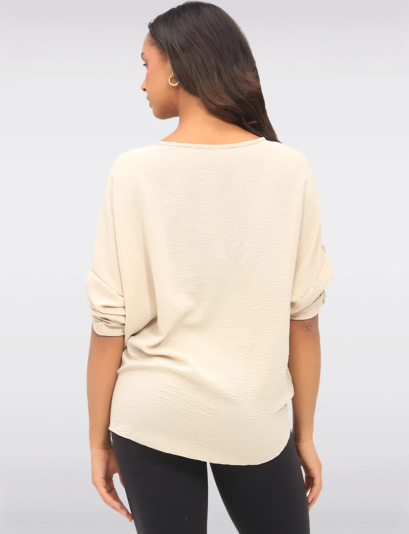 Crinkled Solid Button Down V-Neck Front Tie Blouse by Froccella