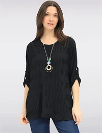 Chic Pleated-Front Top with Adjustable Sleeves & Matching Necklace by Froccella