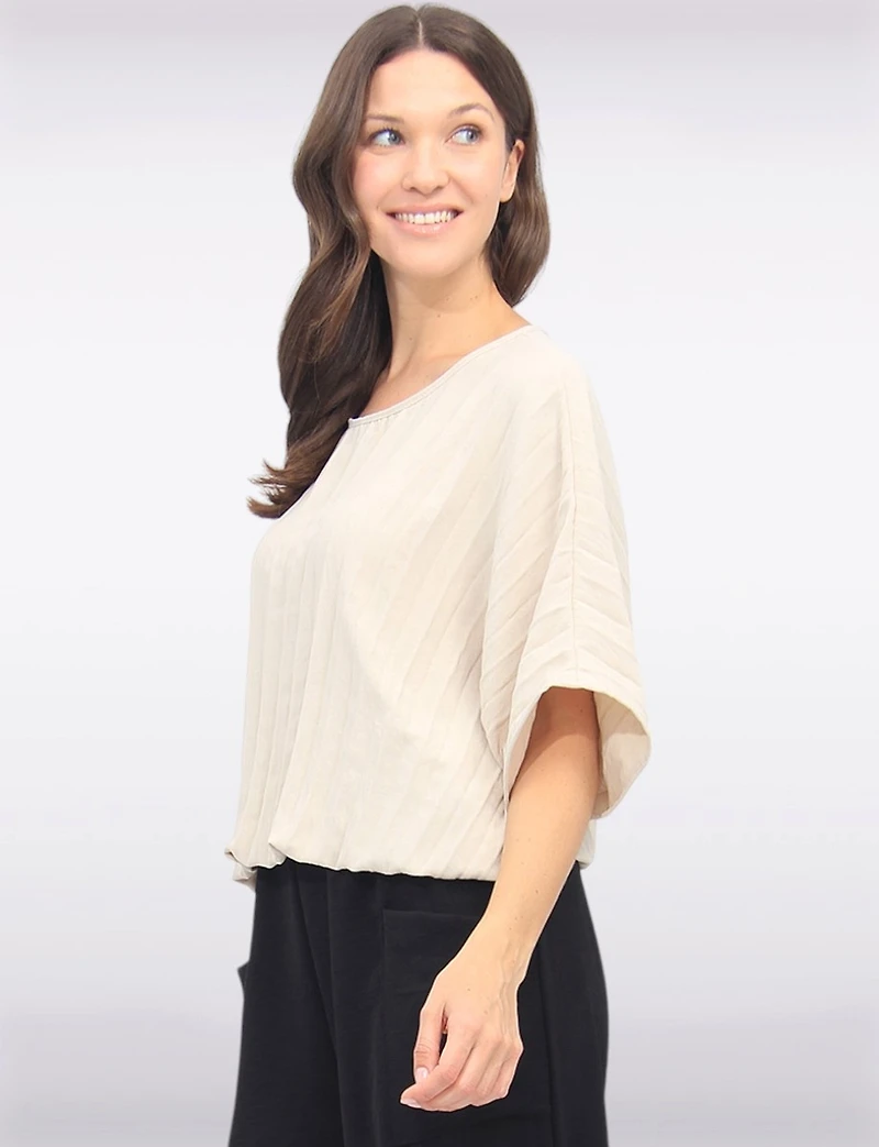 Elegant Lightweight Pleated Dolman Sleeve Top with Elastic Hem by Froccella