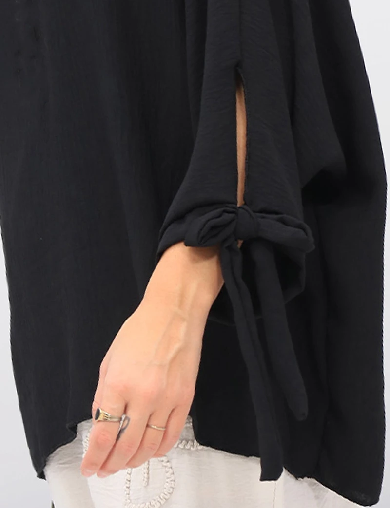 Round Neck Loose Fit Tie Sleeve Top with Elegant Necklace by Froccella