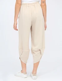 Elastic Waist Asymmetrical Hem Balloon Pant with Patch Pockets by Froccella