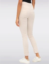 Crinkled Solid Stretch Slim Fit Drawstring Waist Pants by Froccella