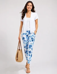 Crinkled Floral Print Stretch Slim Fit Drawstring Waist Pants by Froccella