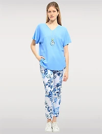 Crinkled Floral Print Stretch Slim Fit Drawstring Waist Pants by Froccella