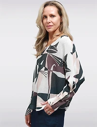 Chic Cat Print Design Boatneck Fine-Knit Sweater Long Dolman Sleeve by Froccella