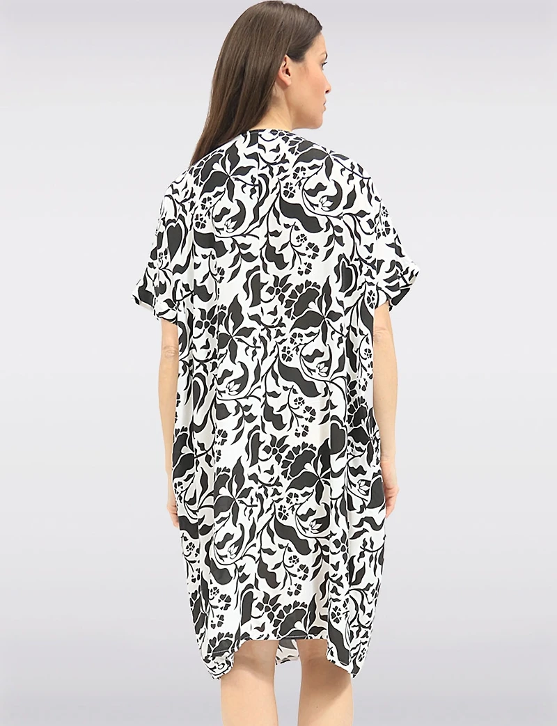 Froccella Relaxed Printed Midi Dress Tunic with Pockets Cap-Sleeve & Scoop Neck