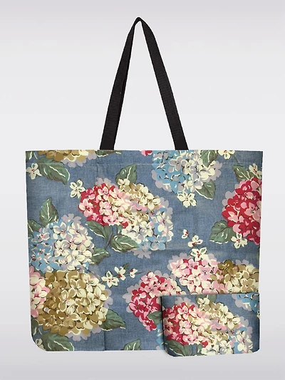 Reusable Foldable Grey Floral Print Tote | Compact & Recycled Shopping Bag