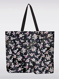 Reusable Foldable Black Rose Print Tote | Compact & Recycled Shopping Bag