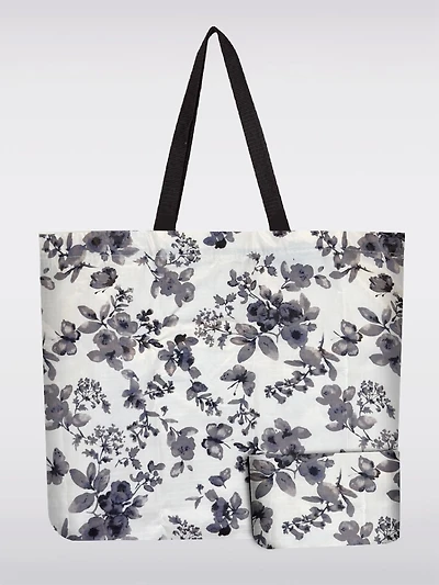 Reusable Foldable White Butterfly Print Tote | Compact & Recycled Shopping Bag