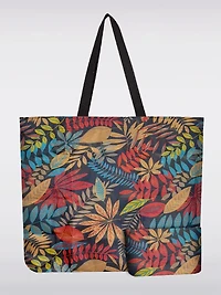 Reusable Foldable Navy Leaf Print Tote | Compact & Recycled Shopping Bag