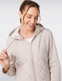 Hybrid Quilted Jacket with Hood - High Collar Slim Short Fit by Free Country