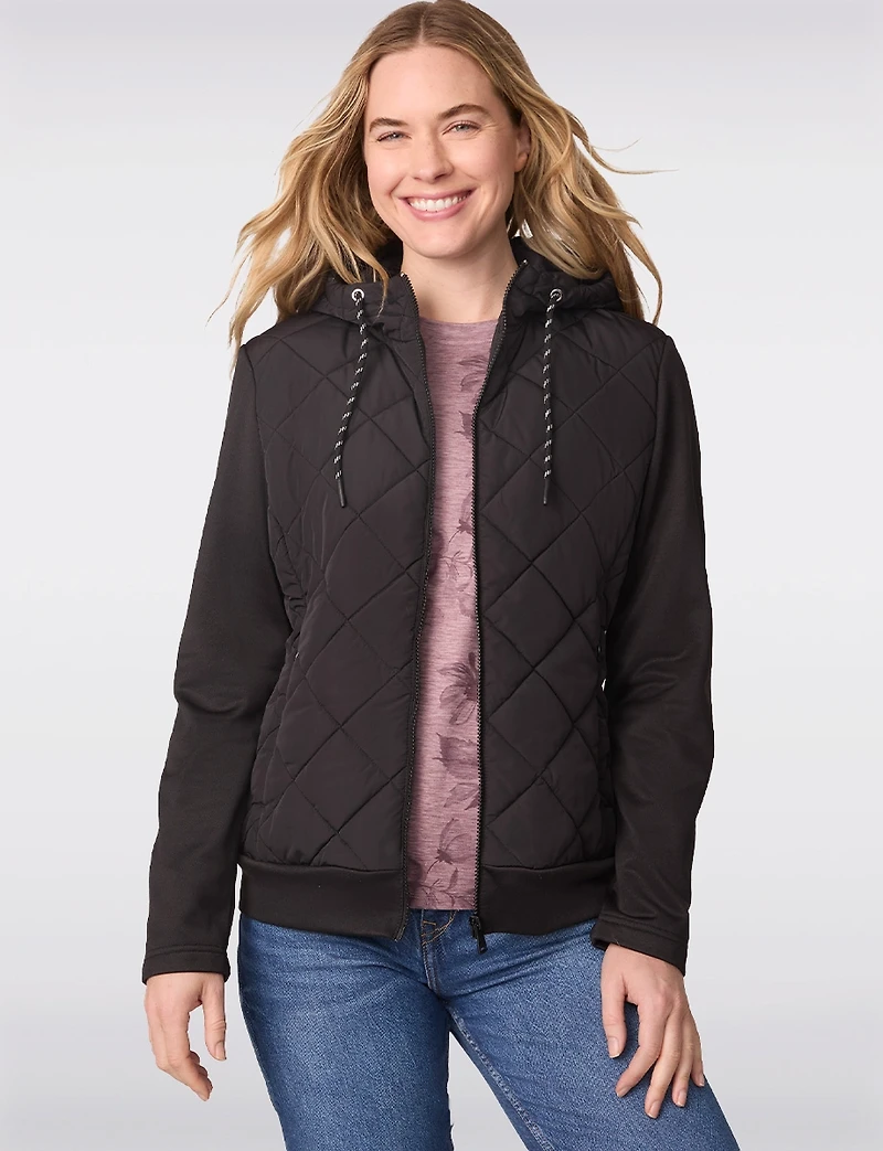 Hybrid Quilted Jacket with Hood - High Collar Slim Short Fit by Free Country