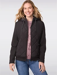 Hybrid Quilted Jacket with Hood - High Collar Slim Short Fit by Free Country