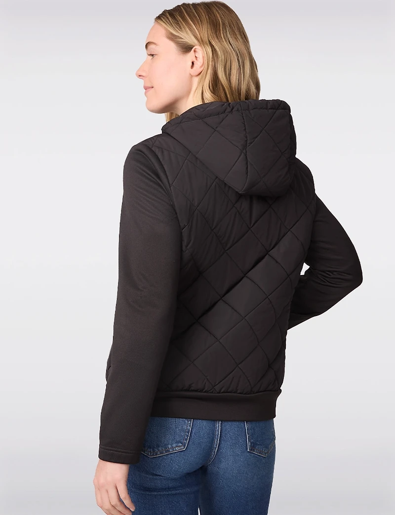 Hybrid Quilted Jacket with Hood - High Collar Slim Short Fit by Free Country