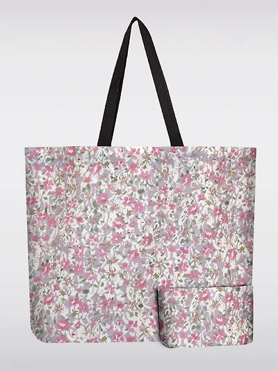 Reusable Foldable White Floral Print Tote | Compact & Recycled Shopping Bag